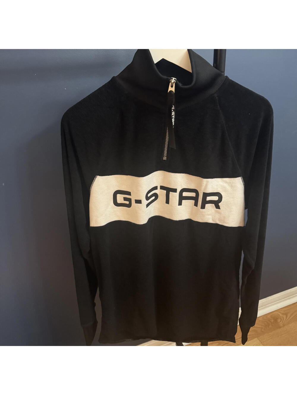 G-Star Raw Black Quarter Zip Logo Pullover Men’s Large
